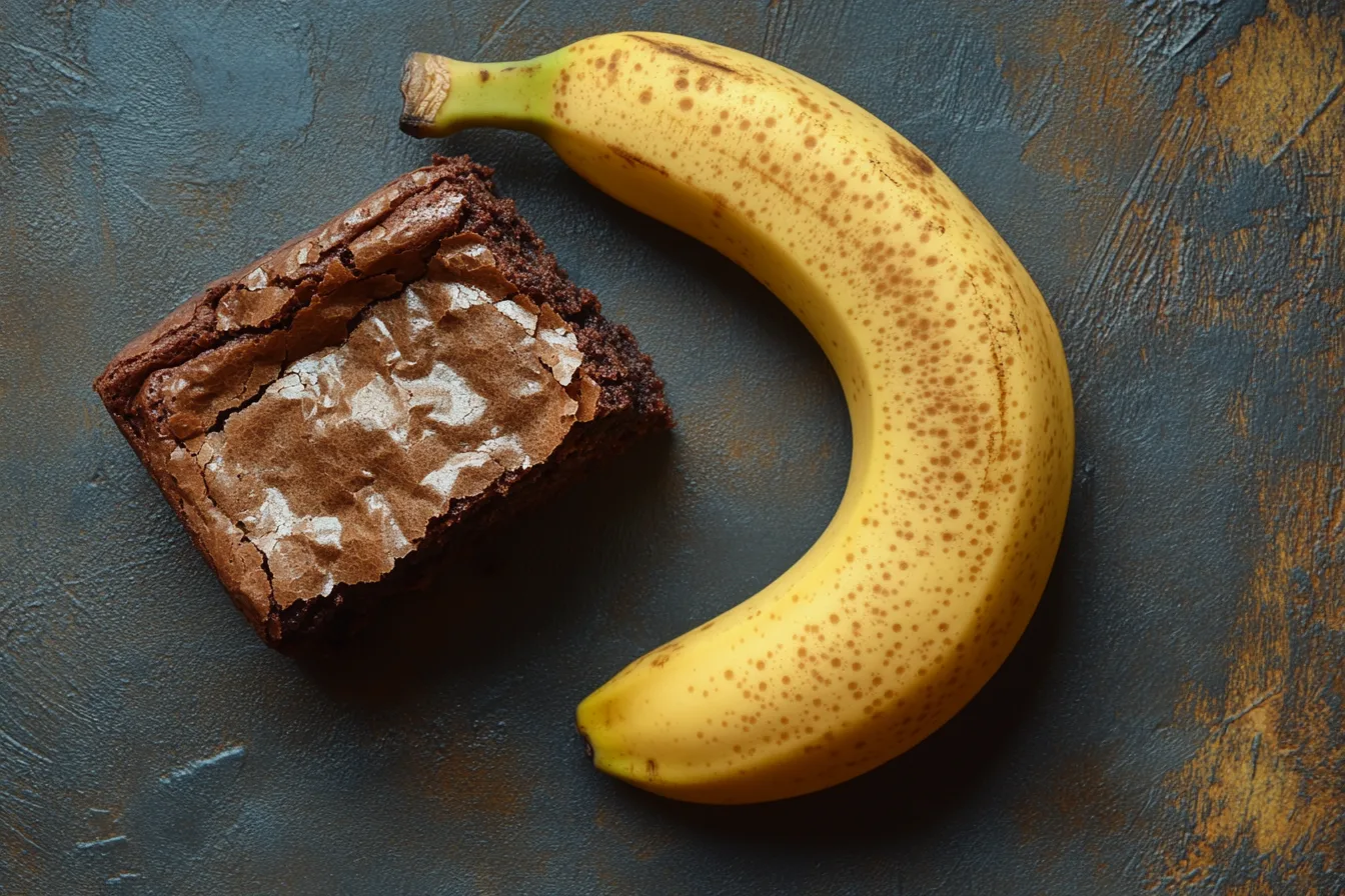 A ripe banana next to a brownie